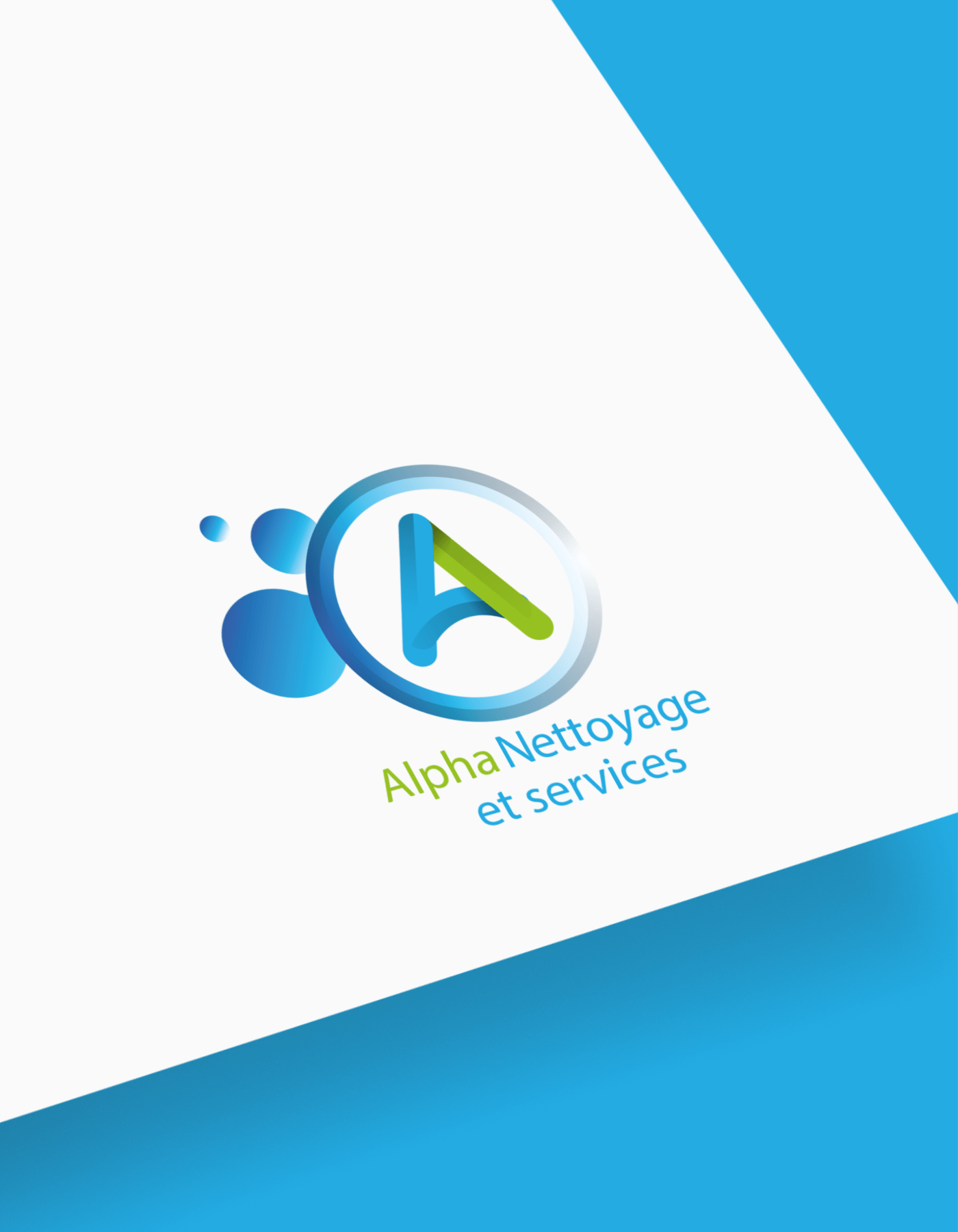 Création charte graphique et logo conçus par Advize360 pour Alpha Nettoyage, société de services en Tunisie, incluant design professionnel et identité visuelle.